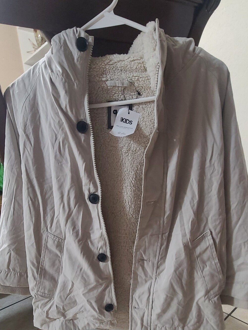 Arche Cream Beige Sherpa-Lined Hooded Puffer Coat